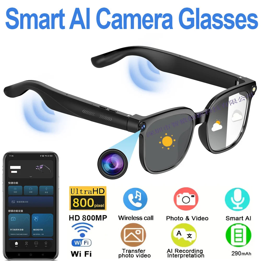Smart Camera Glasses with AI Features (1080P)
