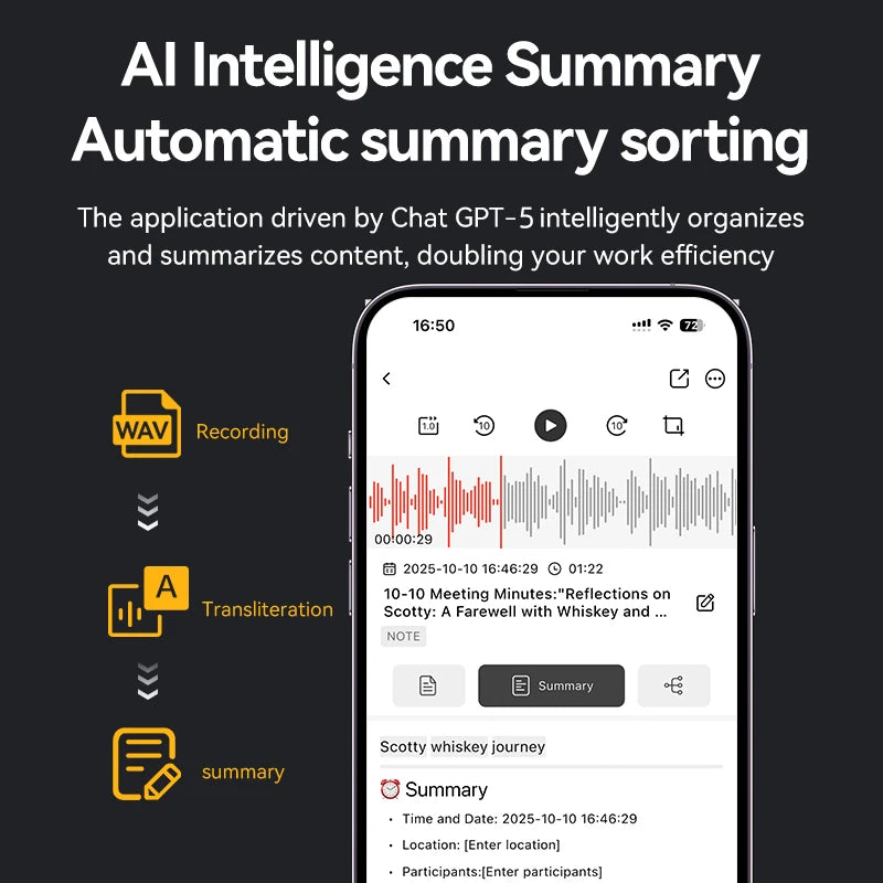 Smart AI Voice Recorder 64GB – Transcription, Summary & Mind Map Tool
